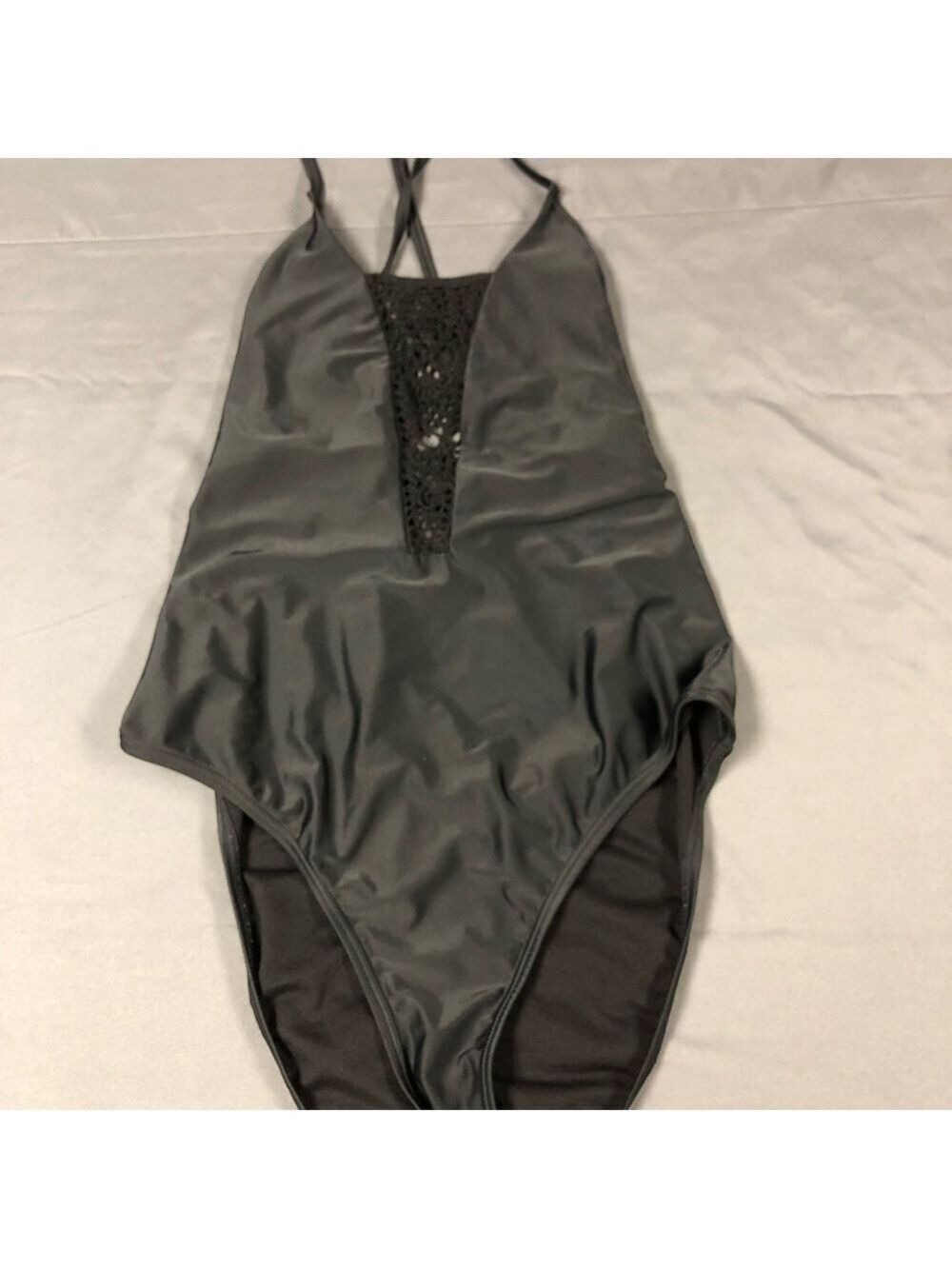 Black One-Piece Swimsuit with Lace Detail NWOT